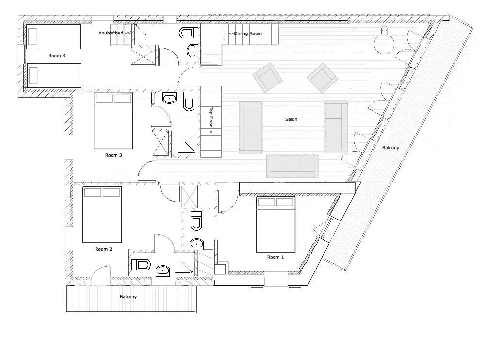 First floor plan of luxury catered chalet in St Martin de Belleville
